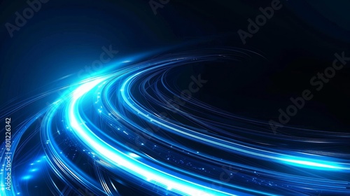 Blue glowing shiny lines effect vector background. Luminous white lines of speed. Light glowing effect. Light trail wave, fire path trace line and incandescence curve twirl.  photo