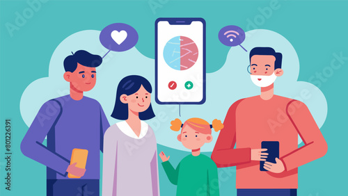 A family using a mobile app to monitor the neurological health of their loved ones in realtime even from a distance..