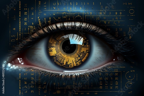 Cybernetic eye concept with futuristic technology interface.