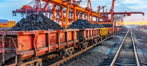 Coal transport wagon  mining and export concept on blurred background with copy space photo