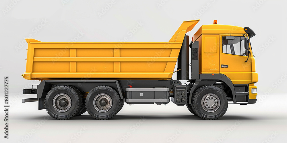 Side view of modern yellow dump truck