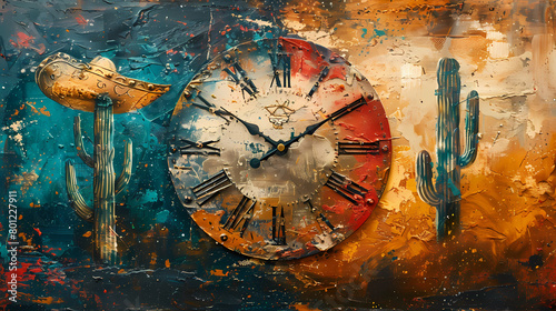 a colorful illustration of a clock photo