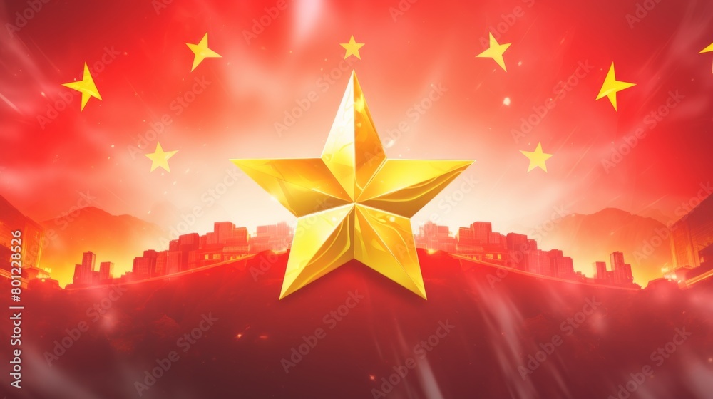 Obraz premium Abstract Red Background with Golden yellow Stars