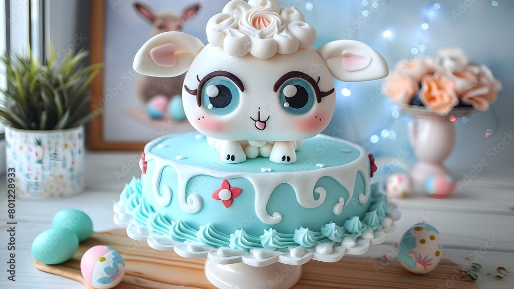 Symbolizing Christian Traditions: Easter Cake with Cute Lamb and Painted Eggs. Concept Easter Baking, Lamb Crafts, Egg Painting, Christian Symbols, Seasonal Treats Symbolizing Christian Traditions: Easter Cake with Cute Lamb and Painted Eggs. Concept Easter Baking, Lamb Crafts, Egg Painting, Christian Symbols, Seasonal Treats