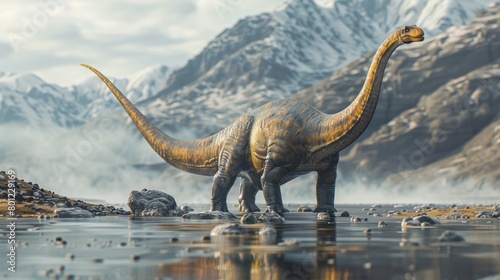Vivid D Rendering of a Majestic Brachiosaurus Roaming Ancient Landscapes photo