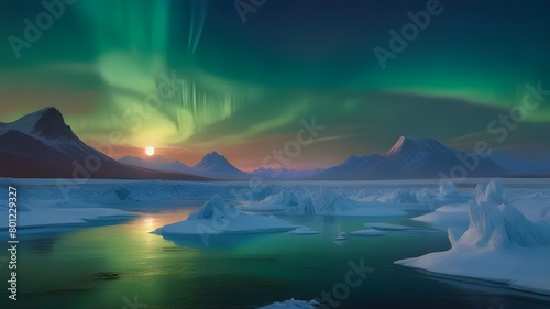 frozen tundra at night under the aurora borealis