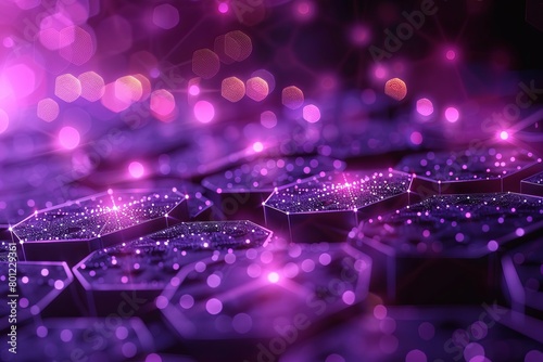 A beautiful abstract background of glowing hexagons in shades of purple.