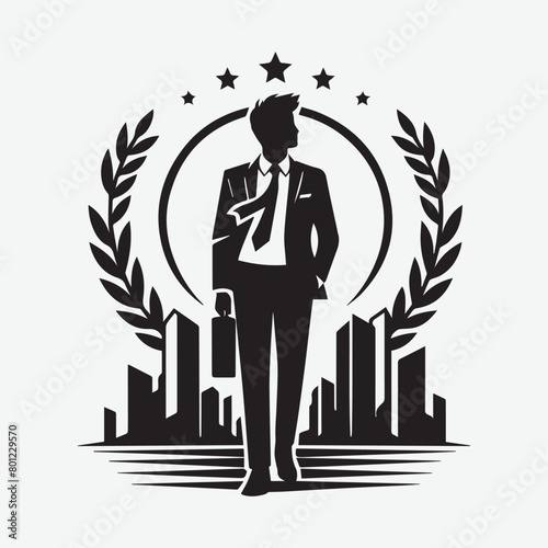 standing success businessman. Businessman character in different poses. Handsome man with beard wearing formal suit standing and walking, using phone , front, back and side view. Vector 
