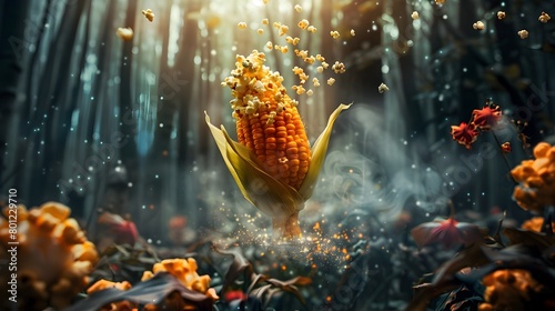 Spicy Popcorn Popping from Enchanted Corn Cob in Magical Forest