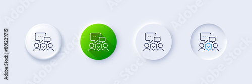 Security agency line icon. Neumorphic, Green gradient, 3d pin buttons. Body guards sign. Private protection symbol. Line icons. Neumorphic buttons with outline signs. Vector