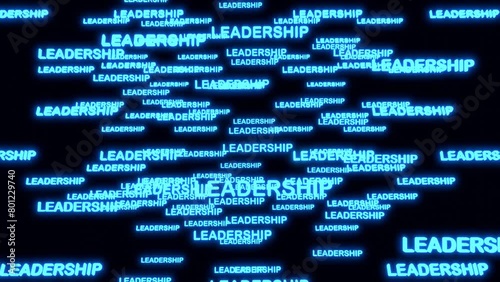 LEADERSHIP text inside rotating cube platforms in cyberspace. High-tech neon 3D animation.
