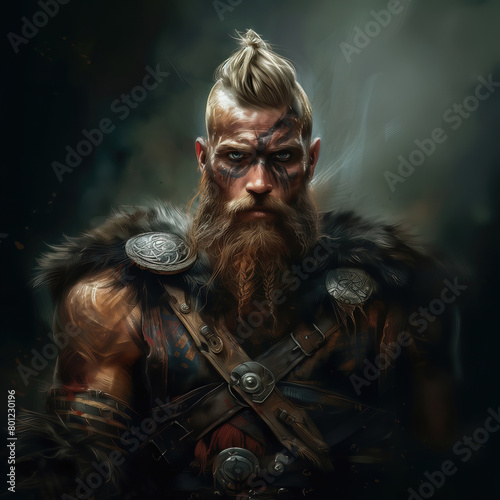 Portrait of ferocious muscular viking warrior berserker