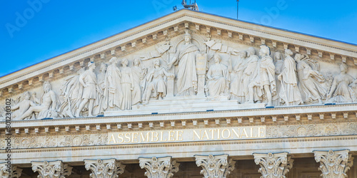 Assembée Nationale name of the facade of the building in Paris, France