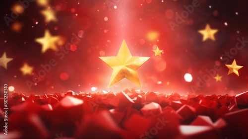 Abstract Red Background with Golden yellow Stars