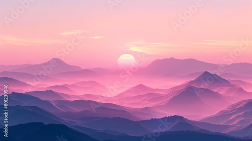 Illustration of mountains at sunrise / sunset - background wallpaper in pink #801230546