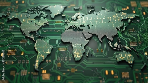 World map digital tech circuit board background
