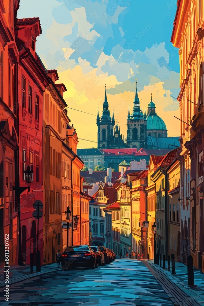 Fototapeta premium Artistic illustration of Prague city. Czech Republic in Europe.