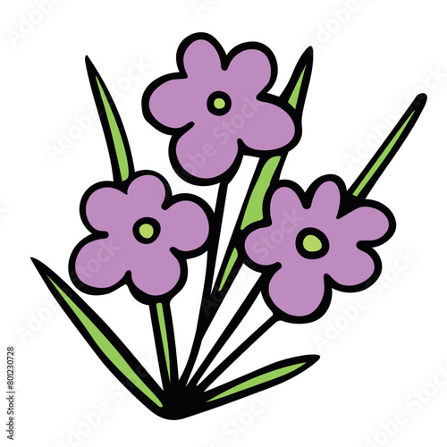 Cute little violet daisy flowers. Decorative fancy retro flowers 