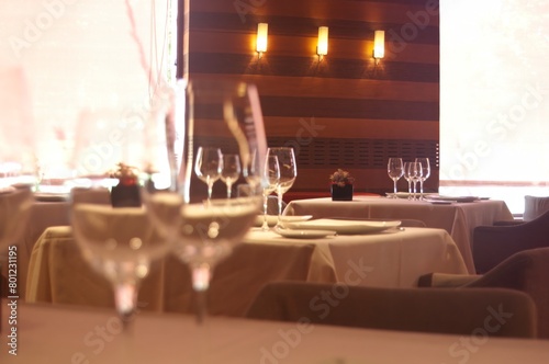tables prepared for service in a restaurant