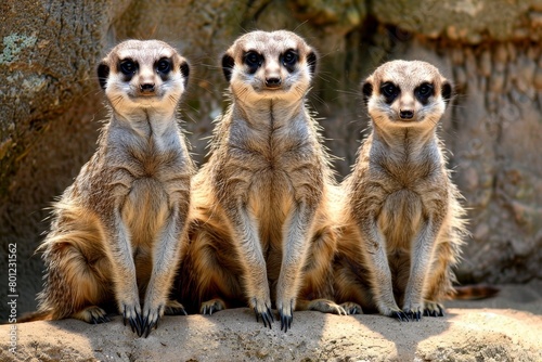 Alert Meerkat Trio on Watch in Their Natural Habitat