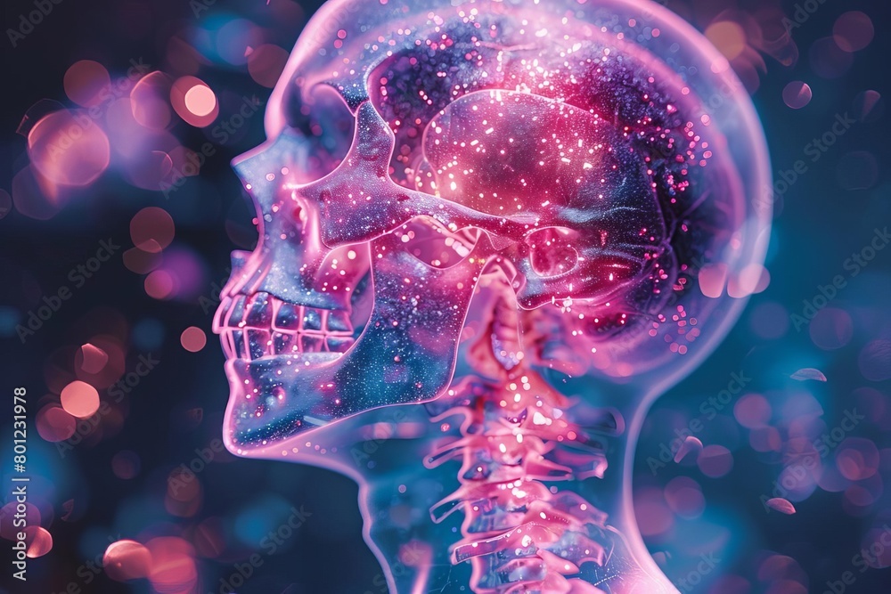 An illustration of a skull with a glowing brain An illustration of a skull with a glowing brain