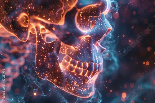 Wallpaper Mural Create a highly detailed, realistic, ing of a skull made of blue and orange fire. The skull should be surrounded by a dark blue background with glowing orange particles. Torontodigital.ca