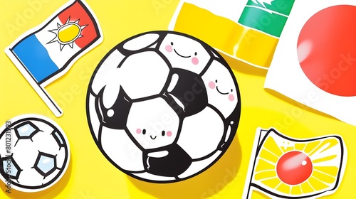 Minimalist Soccer Ball with Diverse National Flags Representing Global Sporting Competition