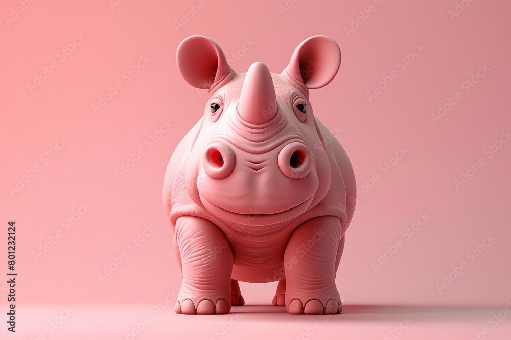 A pink rhinoceros stands in the center of a pink background A pink rhinoceros stands in the center of a pink background