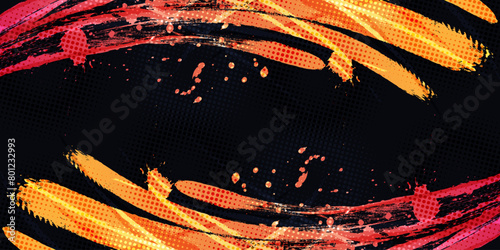 Orange Gradient Brush Texture Isolated on Black Background with Halftone Effect. Sport Background with Grunge Style
