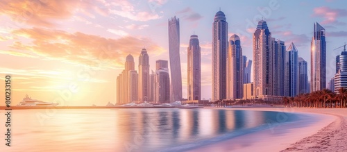 view of dubai city in the evening photo