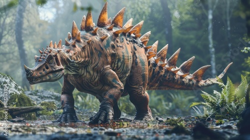 Vibrant D Rendering of a Stegosaurus in its Natural Habitat