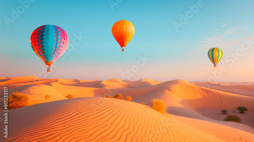 Majestic Flight of Hot Air Balloons Over Desert