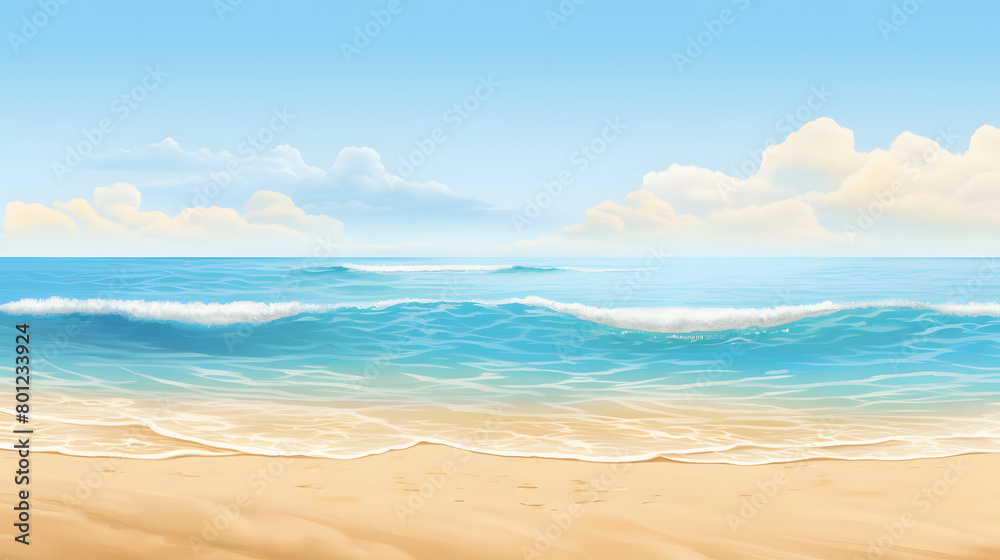 Golden Sands, Clear Waters, Blue Skies. Realistic Beach Landscape. Vector Background