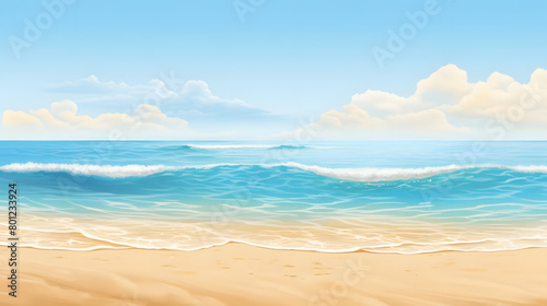 Golden Sands  Clear Waters  Blue Skies. Realistic Beach Landscape. Vector Background