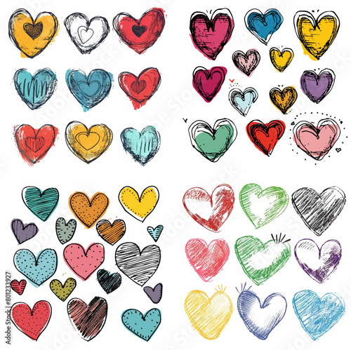 heart set draw ink stroke calligraphy romance valentine rough sketch doodle print wedding paint romantic graphic