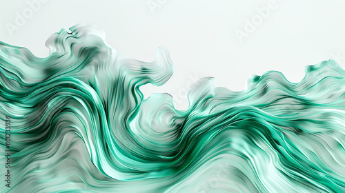 An ultra HD image depicting swirling tidal waves of emerald green and mint, isolated on a white background. 
