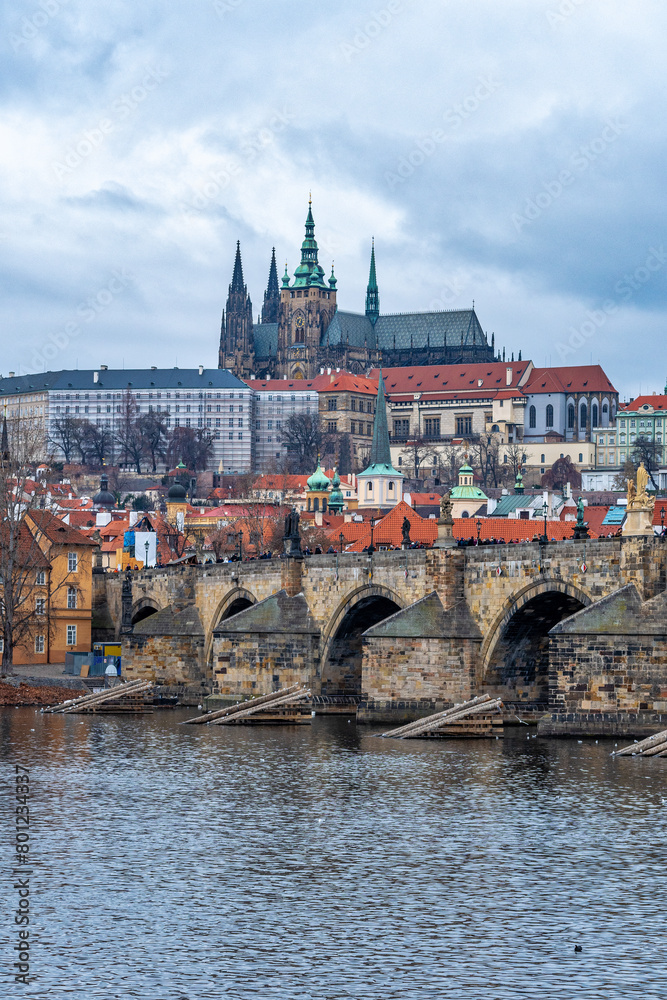 View of the Charles Bridge in Prague. Czech Republic.