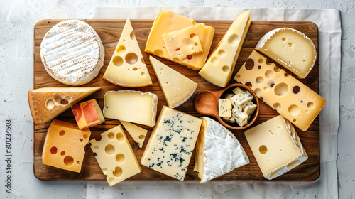 Wooden board with assortment of tasty cheese 