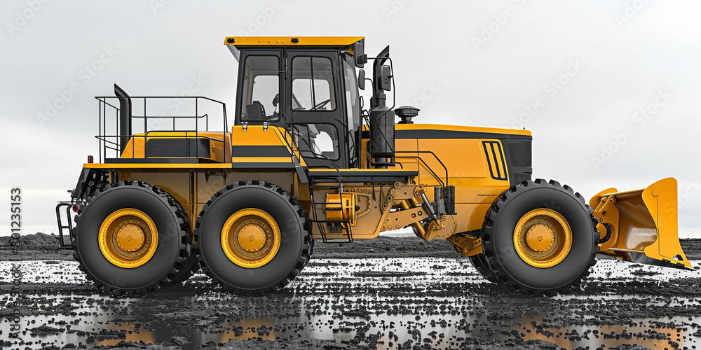 Side view of modern yellow motor grader