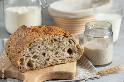 freshly baked  homemade seeded multigrain sour dough bread