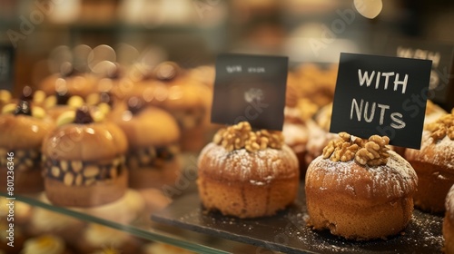 Bakeries with nuts ingredients may be allergenic to people. photo