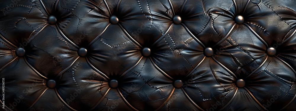 Close-up of a tufted black leather pattern with buttons wallpaper Close-up of a tufted black leather pattern with buttons wallpaper