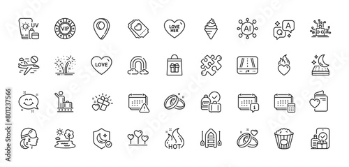 Luggage belt, Gps and Mattress line icons pack. AI, Question and Answer, Map pin icons. Insomnia, Love heart, Popcorn web icon. Calendar, Smile chat, Wedding rings pictogram. Vector