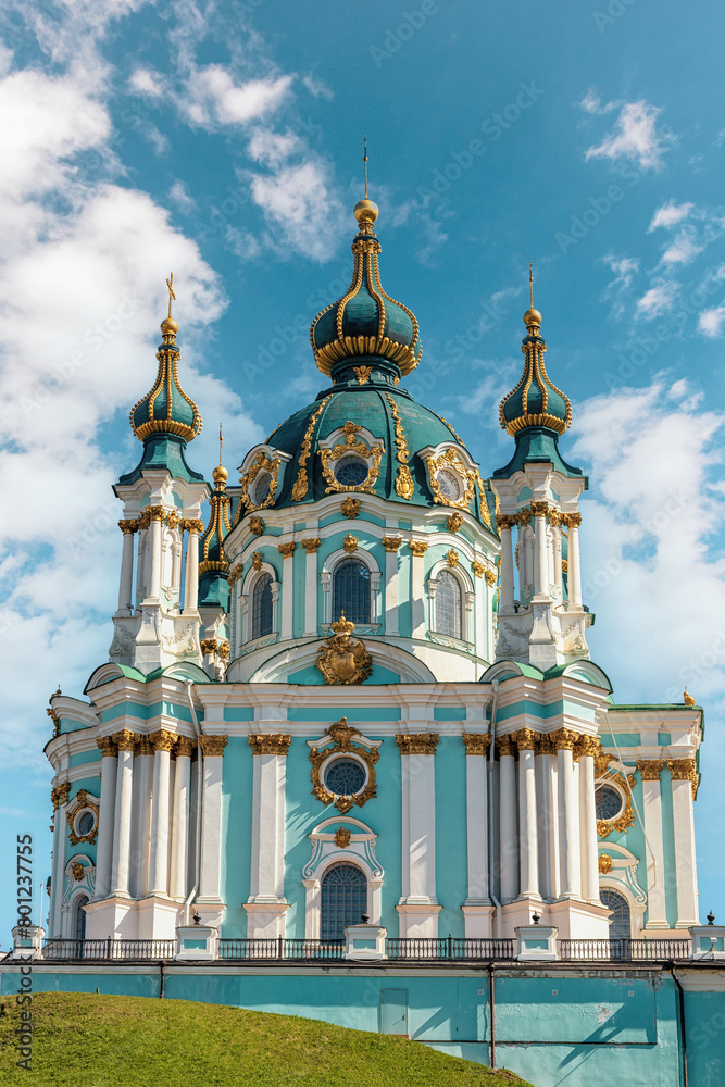 Close-up of Saint Andrew's church in city of Kiev (Kyiv), Ukraine.