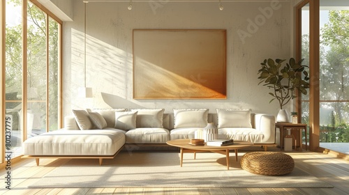 Minimalist Living Room Cozy Ambiance  An illustration portraying a minimalist living room with a cozy ambiance