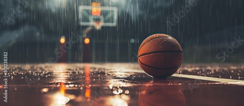basketball with court in rain