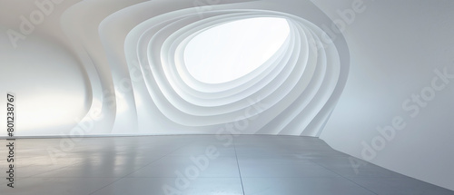 Empty room white curve wall.