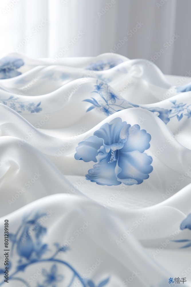 Detailed close up of intricate blue and white patterned fabric for textile enthusiasts