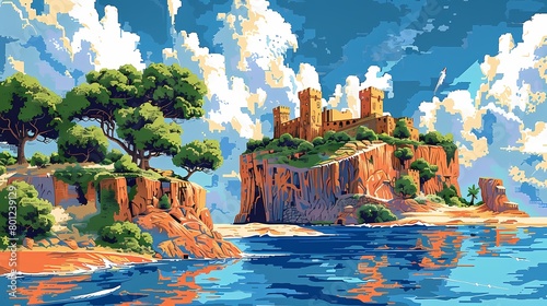 Fantasy castle architecture illustration poster background