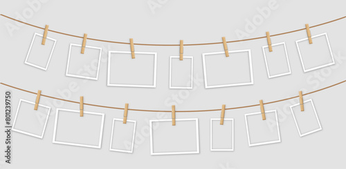  polaroids hanging from string difrent sizes